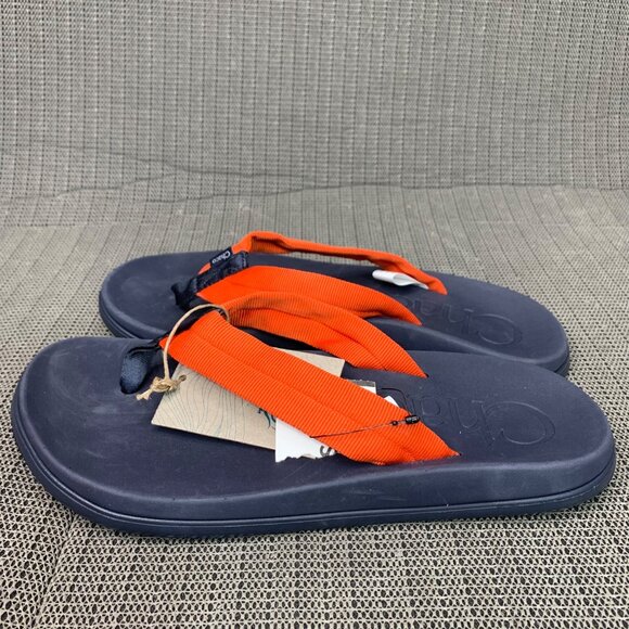 Chaco Mens Size 9 Pitch Gray Lowdown Flip-Flops With Orange Straps - Picture 2 of 8